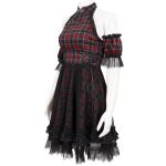 Red and Black Tartan 'Bardot' Asymmetrical Dress