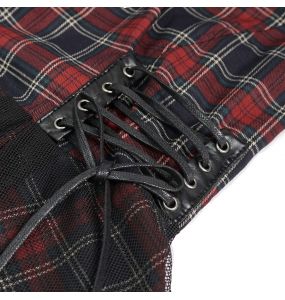 Robe Asymétrique 'Bardot' en Tartan Rouge et Noire
