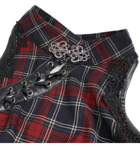 Red and Black Tartan 'Bardot' Asymmetrical Dress