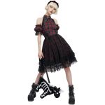 Red and Black Tartan 'Bardot' Asymmetrical Dress