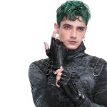 Black Vegan Leather 'Midnight Bloom' Males Fingerless Gloves
