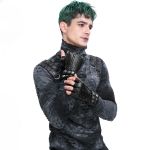 Black Vegan Leather 'Midnight Bloom' Males Fingerless Gloves