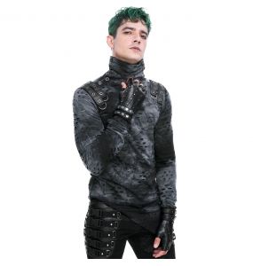 Black Vegan Leather 'Midnight Bloom' Males Fingerless Gloves