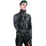 Black Vegan Leather 'Midnight Bloom' Males Fingerless Gloves