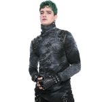 Black Vegan Leather 'Midnight Bloom' Males Fingerless Gloves