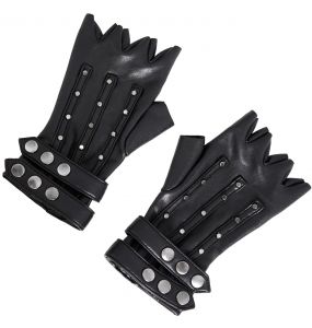 Black Vegan Leather 'Midnight Bloom' Males Fingerless Gloves