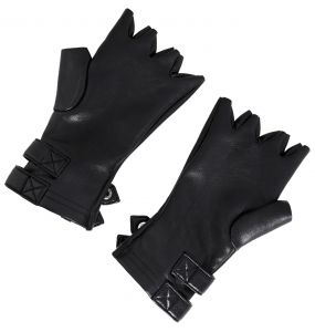 Black Vegan Leather 'Midnight Bloom' Males Fingerless Gloves