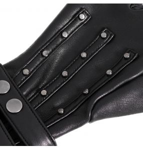 Black Vegan Leather 'Midnight Bloom' Males Fingerless Gloves
