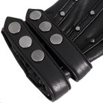 Black Vegan Leather 'Midnight Bloom' Males Fingerless Gloves
