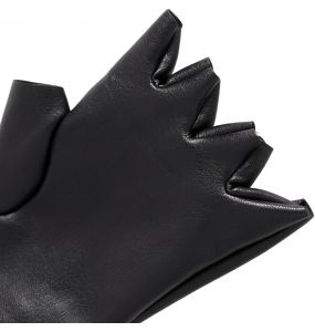 Black Vegan Leather 'Midnight Bloom' Males Fingerless Gloves