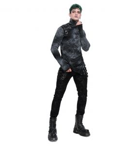 Black Vegan Leather 'Midnight Bloom' Males Fingerless Gloves