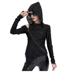 Top à Capuche Asymétrique 'Cyber Game' Noir