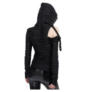 Black Assymetrical 'Cyber Game' Hoddie Top