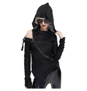Black Assymetrical 'Cyber Game' Hoddie Top