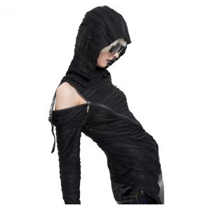 Black Assymetrical 'Cyber Game' Hoddie Top