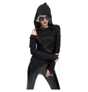 Black Assymetrical 'Cyber Game' Hoddie Top