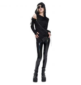 Black Assymetrical 'Cyber Game' Hoddie Top