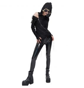 Black Assymetrical 'Cyber Game' Hoddie Top
