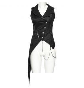 Black Jacquard 'Vittamar' Asymmetric Females Waistcoat