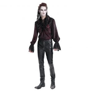 Chemise Victorienne 'Dorian' en Velours Bordeaux