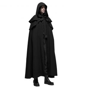 Black 'Xavier' Gothic Medieval Long Cloak
