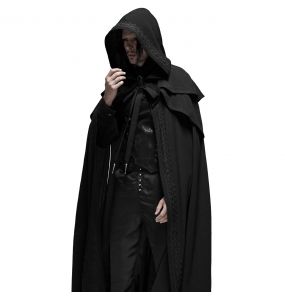Black 'Xavier' Gothic Medieval Long Cloak