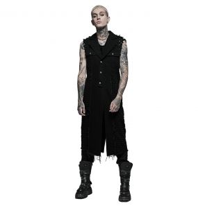 Black 'Punk Old Medium' Length Vest