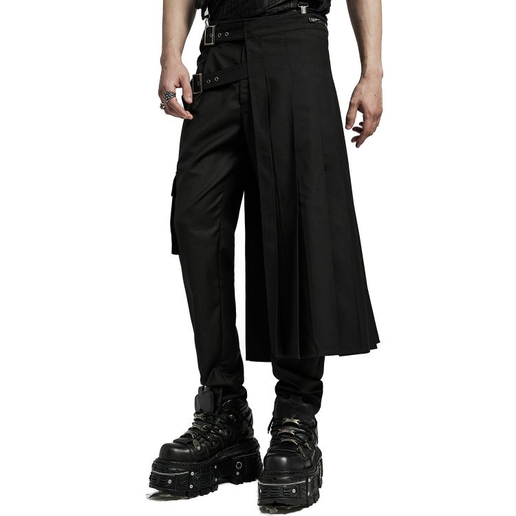 Black 'Grimbald' Male's Asymmetric Mid-Skirt Kilt