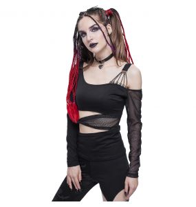 Black 'Pestilentia' Assymetrical Long Sleeves Top