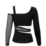 Black 'Pestilentia' Assymetrical Long Sleeves Top
