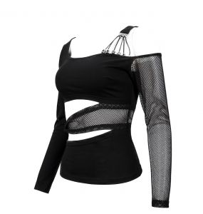 Black 'Pestilentia' Assymetrical Long Sleeves Top