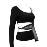 Black 'Pestilentia' Assymetrical Long Sleeves Top