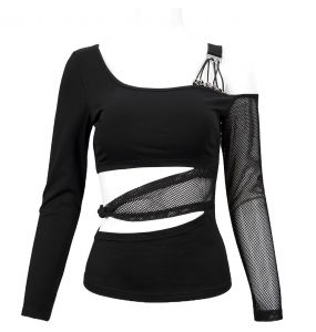 Black 'Pestilentia' Assymetrical Long Sleeves Top