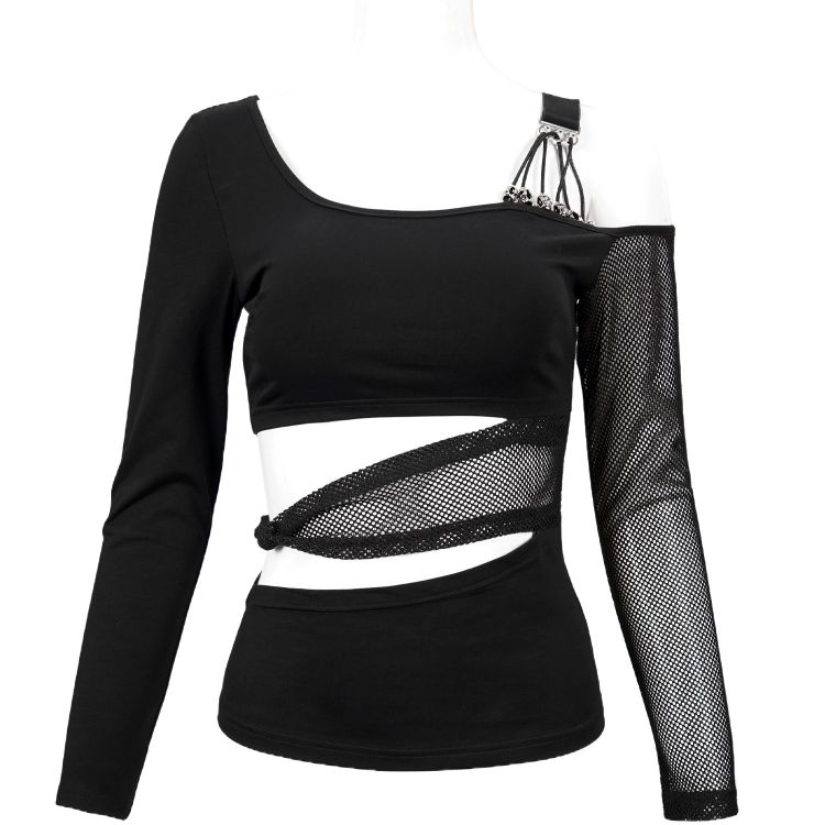 Black 'Pestilentia' Assymetrical Long Sleeves Top