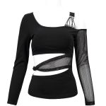Black 'Pestilentia' Assymetrical Long Sleeves Top