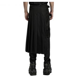 Black 'Grimbald' Male's Asymmetric Mid-Skirt Kilt