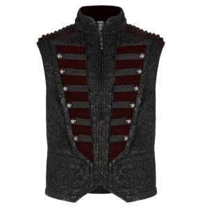 Gilet 'Silvanus' en Brocart Noir et Velours Bordeaux