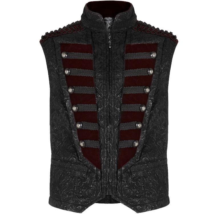Gilet 'Silvanus' en Brocart Noir et Velours Bordeaux