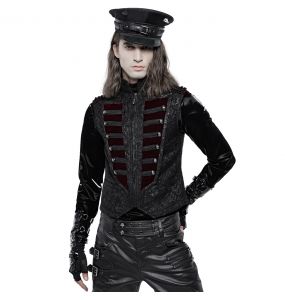 Black Brocade and Burgundy Velvet 'Silvanus' Waistcoat