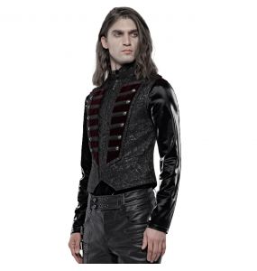 Gilet 'Silvanus' en Brocart Noir et Velours Bordeaux