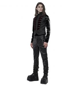 Gilet 'Silvanus' en Brocart Noir et Velours Bordeaux