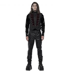 Gilet 'Silvanus' en Brocart Noir et Velours Bordeaux