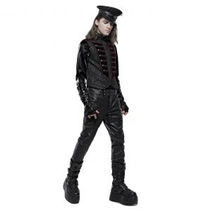Gilet 'Silvanus' en Brocart Noir et Velours Bordeaux