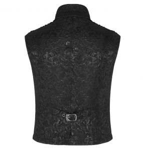Gilet 'Silvanus' en Brocart Noir et Velours Bordeaux