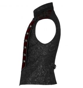 Gilet 'Silvanus' en Brocart Noir et Velours Bordeaux
