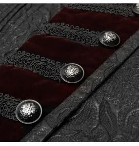 Gilet 'Silvanus' en Brocart Noir et Velours Bordeaux