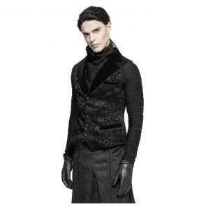 Gilet Victorien 'Gothic Regent' en Brocart Noir