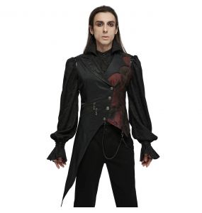Black and Red 'Vittamar' Asymmetric Males Waistcoat