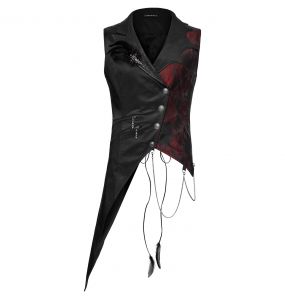 Black and Red 'Vittamar' Asymmetric Males Waistcoat