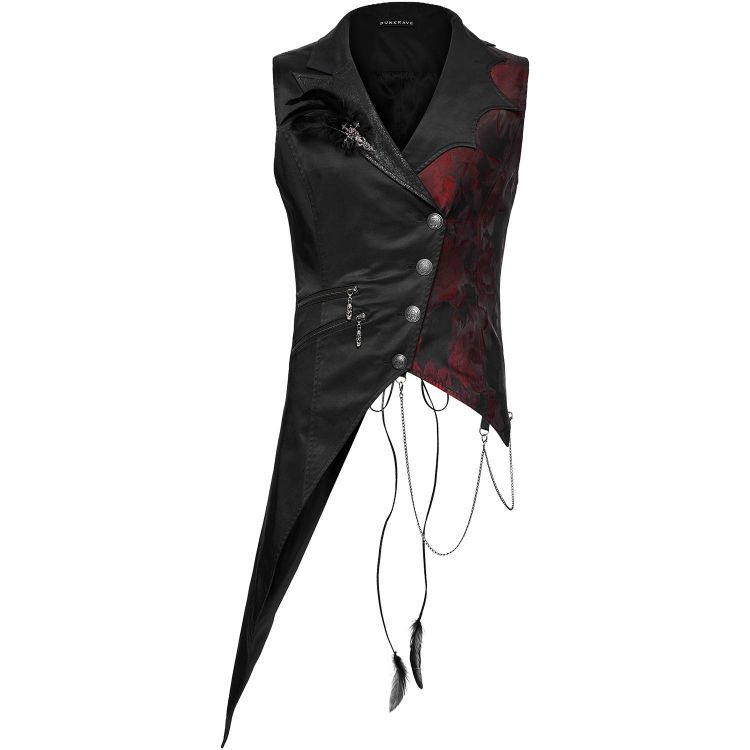 Black and Red 'Vittamar' Asymmetric Males Waistcoat